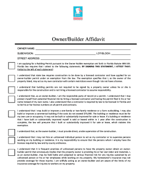 Florida Owner Builder Affidavit
