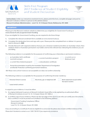 Skills First Program Evidence of Student Eligibility and Declaration