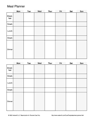 Fillable Online Biweekly Meal Planner. Printable blank 2-week meal ...