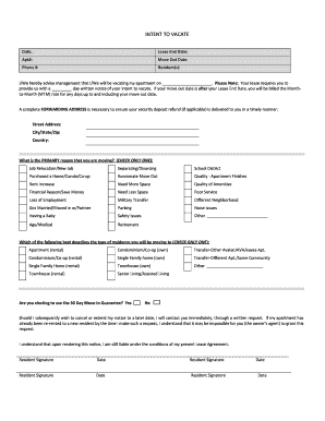 Apartment Intent to Vacate Notice