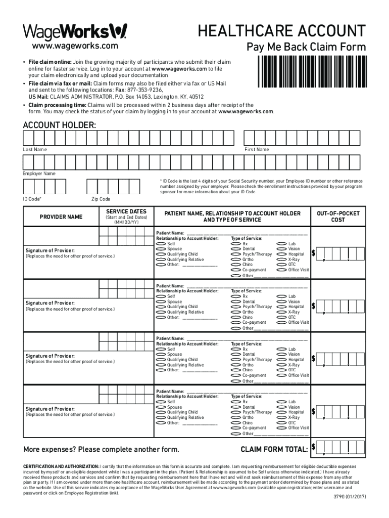 wageworks claim form Preview on Page 1