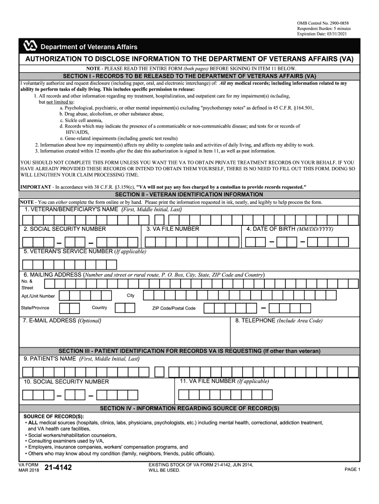 2014 2020 Form VA 21 4142 Fill Online Printable Fillable Blank