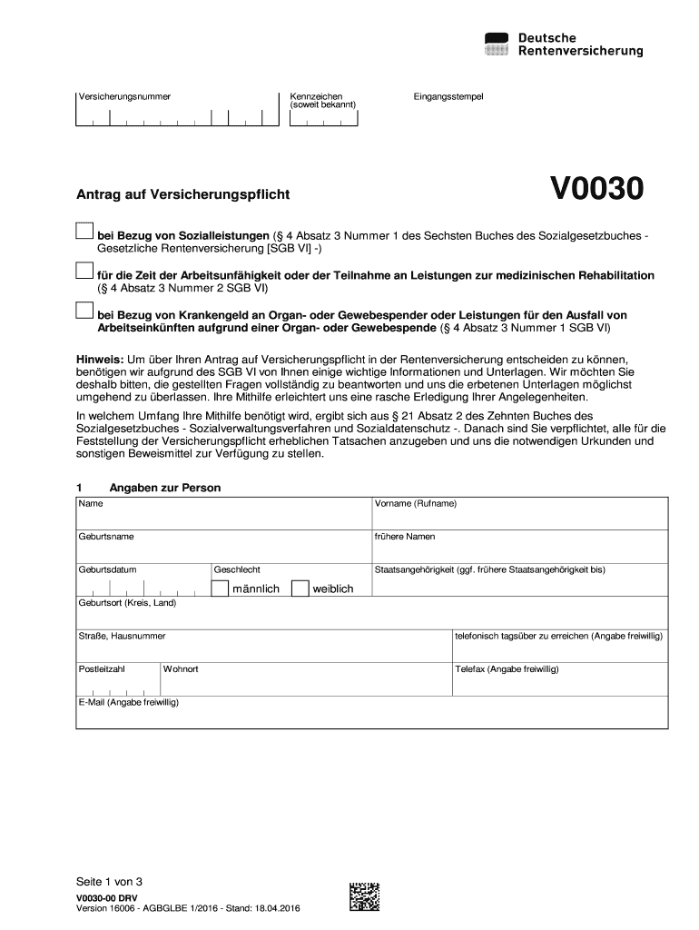 Fillable Online V0030 Deutsche Rentenversicherung Fax