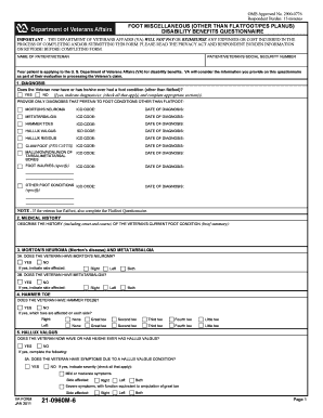 VA Disability Benefits Questionnaire for Foot Conditions