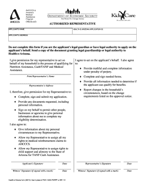 Arizona AHCCCS Authorized Representative Form