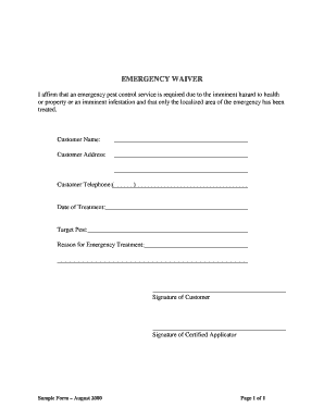 Emergency Pest Control Waiver