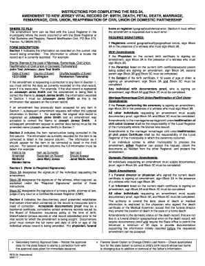 New Jersey Vital Record Amendment Form