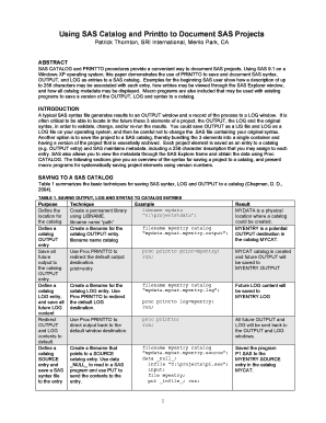 Fillable Online Using SAS Catalog and Printto to Document SAS Projects ...
