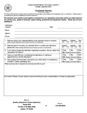 Texas DPS Crime Lab Customer Survey