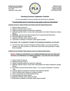 Plumbing Contractor Application Checklist