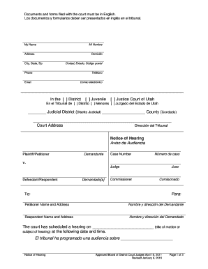 Utah Court Notice of Hearing