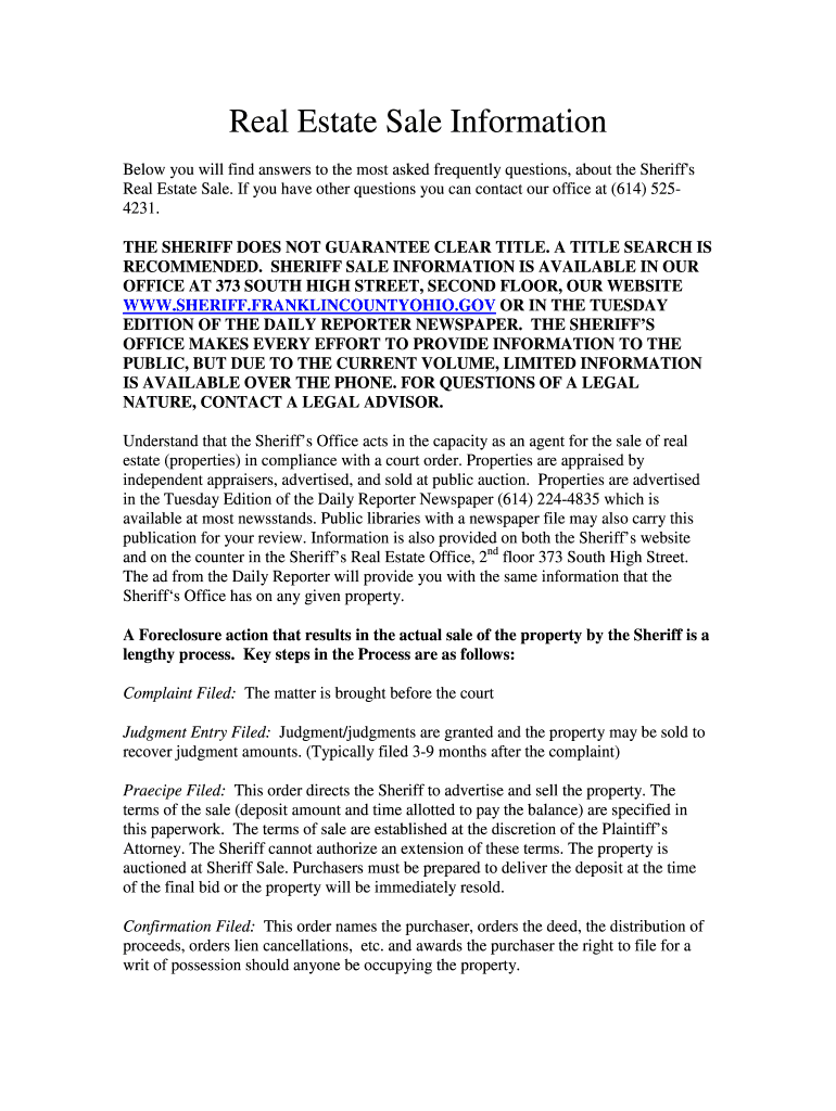 Fillable Online Real Estate Sale Information Fax Email Print pdfFiller