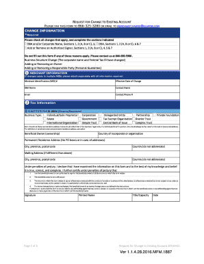 Request for Change to Existing Account