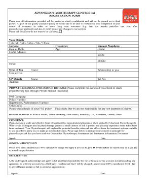 Advanced Physiotherapy Centres Registration Form