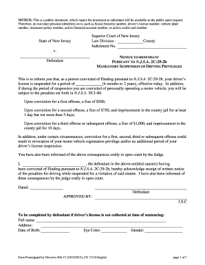 New Jersey Mandatory Driving Privileges Suspension Notice