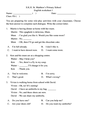 English Worksheet for Primary School