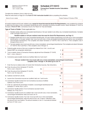 Connecticut Taxable Income Calculation Schedule CT-1041C