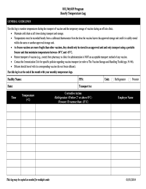 VFC/WyVIP Vaccine Temperature Log
