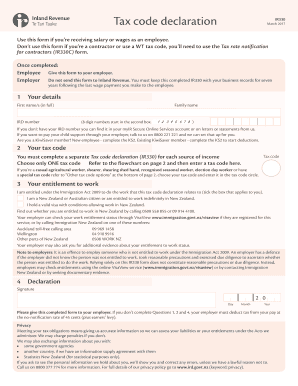 New Zealand Tax Code Declaration IR330