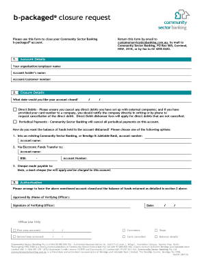 Community Sector Banking Account Closure Request