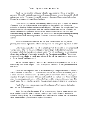 2017 Client Questionnaire for Debt Problems