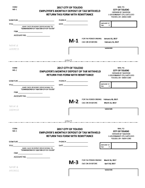 City of Toledo Employer's Monthly Return of Tax Withheld