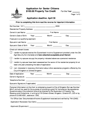 Senior Citizens Property Tax Credit Application