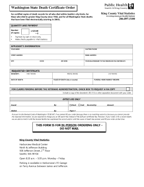 Washington State Death Certificate Order