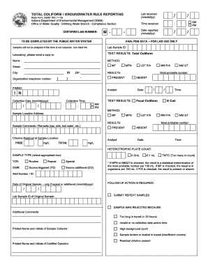 Indiana Total Coliform Groundwater Reporting Form