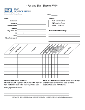 PMP Packing Slip