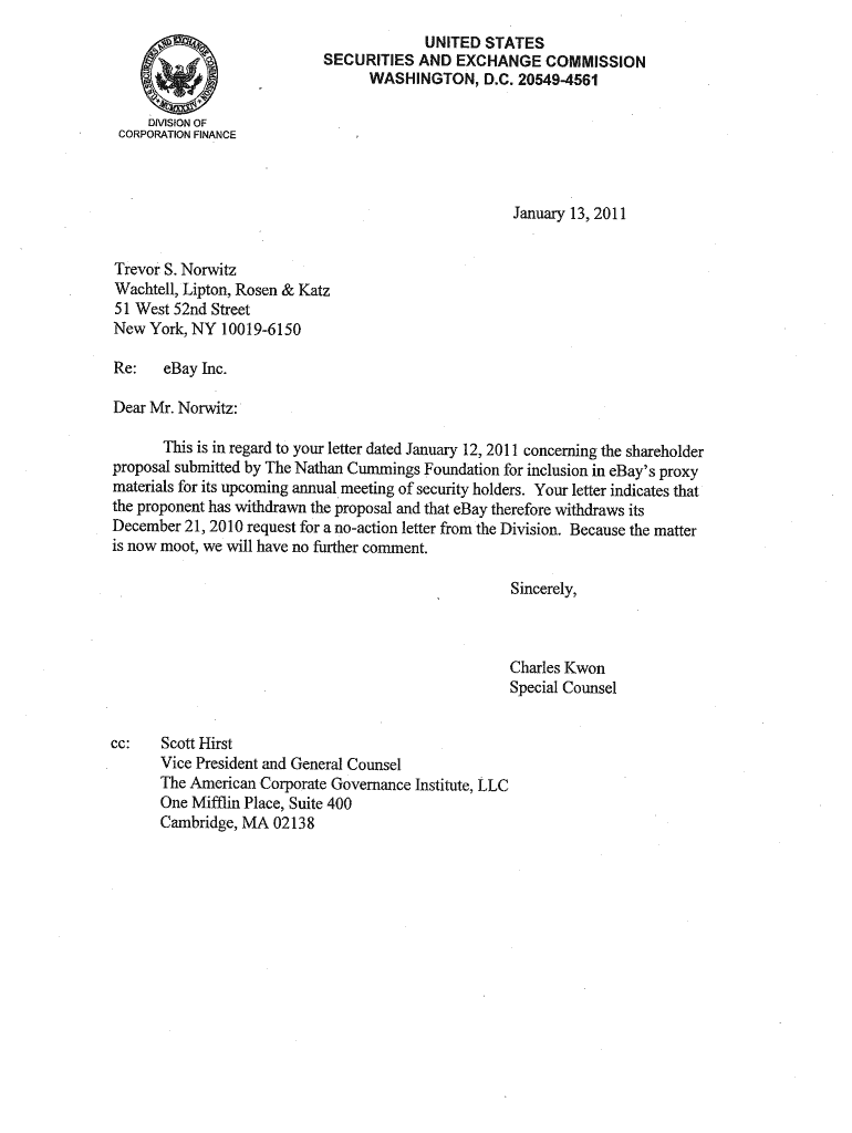 Fillable Online sec eBay Inc.; Rule 14a8 noaction letter sec Fax