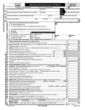 Arizona Form 140X Individual Amended Income Tax Return 2016