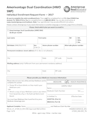 Amerivantage Dual Coordination HMO SNP Enrollment Form
