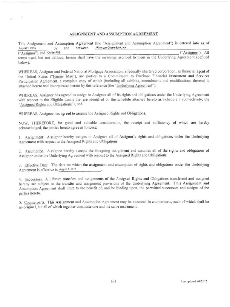 Fillable Online treasury ASSIGNMENT AND ASSUMPTION AGREEMENT - treasury ...