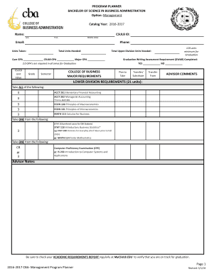 Bachelor of Science in Business Administration Program Planner