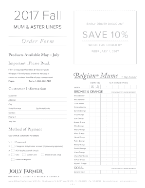 Mum & Aster Liners Order Form