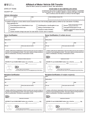 Texas Motor Vehicle Gift Transfer Affidavit