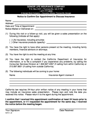 California Insurance Appointment Confirmation Notice
