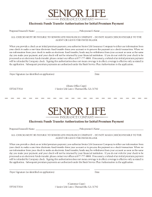 Electronic Funds Transfer Authorization for Initial Premium Payment