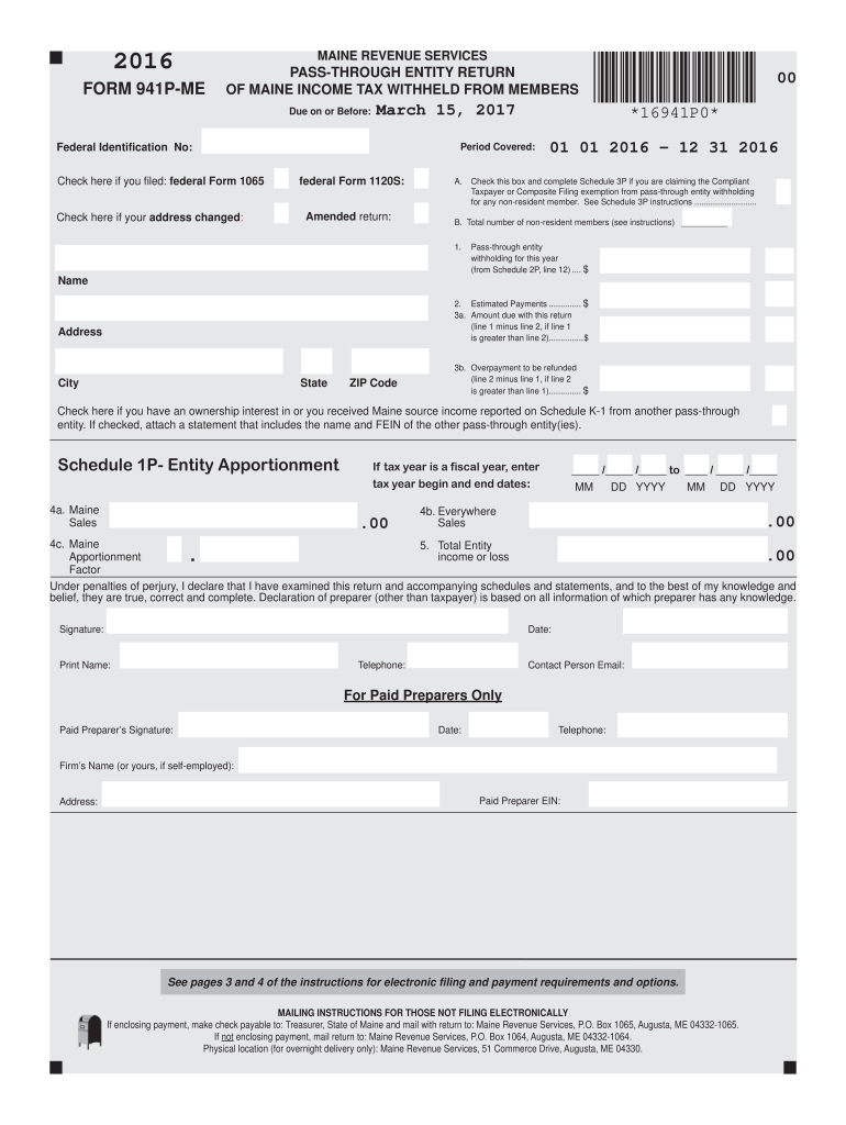 form 941p me 2016 Preview on Page 1