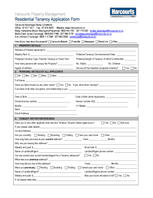 Harcourts Residential Tenancy Application Form