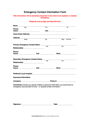 Emergency Contact Information Form
