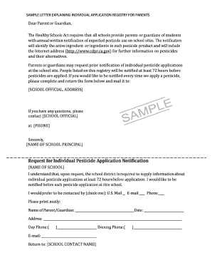 Request for Individual Pesticide Application Notification
