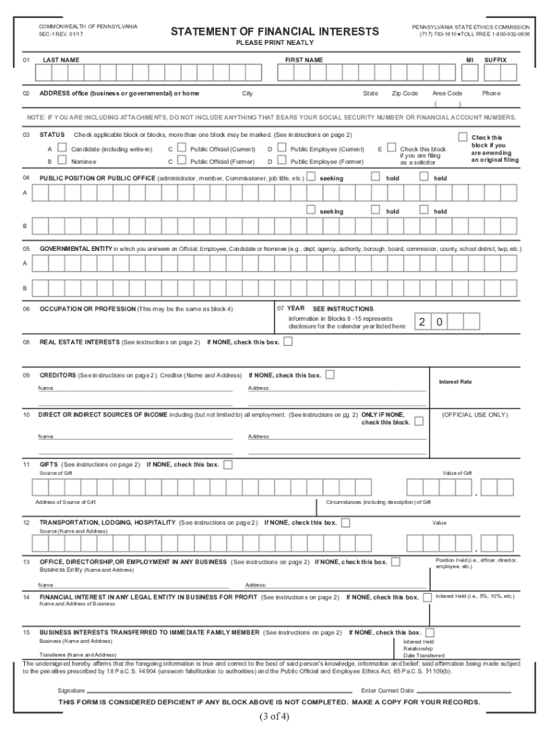 pa statement of financial interest Preview on Page 1