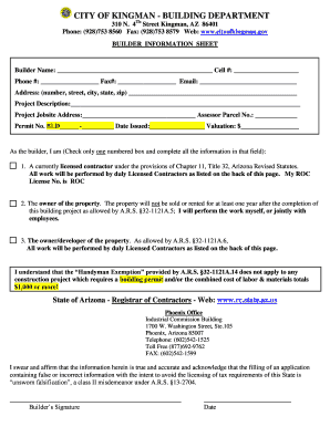 Arizona Builder Information Sheet