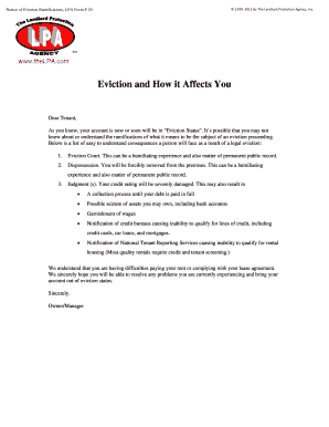 Free Eviction Notice Form - Warning Letter. Eviction Ramifications to Tenant