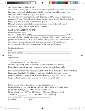 Chametz Sale Authorization Form