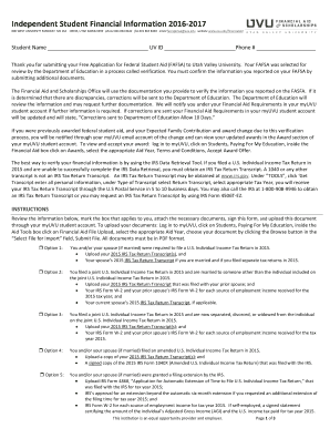 Independent Student Financial Information Form 2016-2017