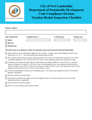 Vacation rental inventory checklist - Vacation Rental Inspection Checklist - fortlauderdale