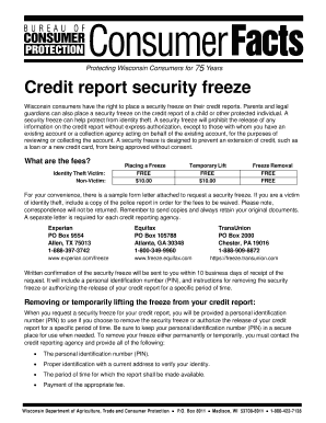 Wisconsin Credit Report Security Freeze Request